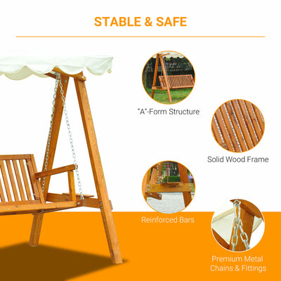 Outsunny Heavy-Duty 3 Seater Hardwood Swing Chair Hammock w/ Canopy Patio Garden