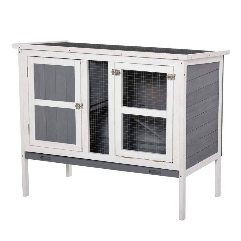 Wooden Bunny Hutch 2-Levels w/ Roof Mesh Window for Outdoors &amp; Small Animals 842525170864