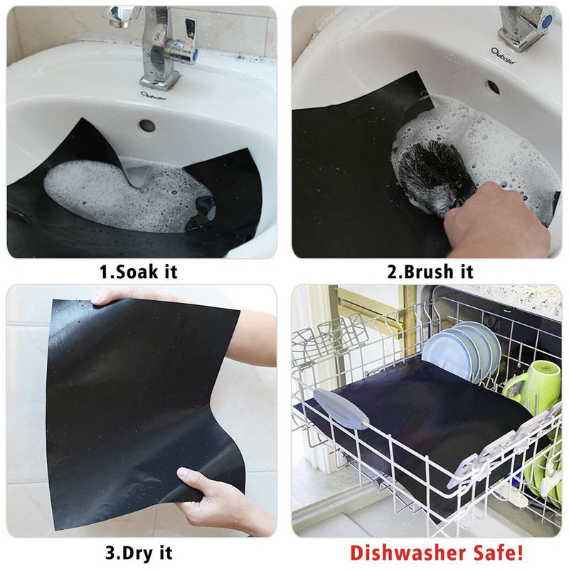 4 x BBQ Grill Mat Non-Stick Oven Liners Cooking Baking Reusable Sheet Pad