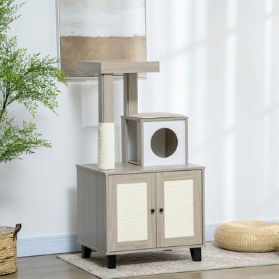 50&quot; 2-IN-1 Cat Tree with Cat Toilet Cabinet Condo Bed Sisal Scratching Post Pad
