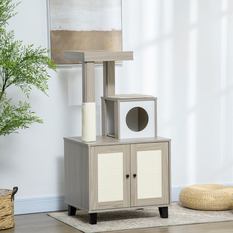 50&quot; 2-IN-1 Cat Tree with Cat Toilet Cabinet Condo Bed Sisal Scratching Post Pad