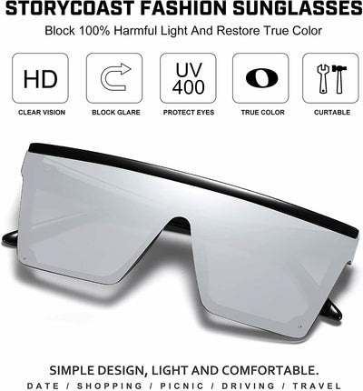 UV400 Flat Top oversized Shield Sunglasses / Trending Big Square Celeb Retro CA