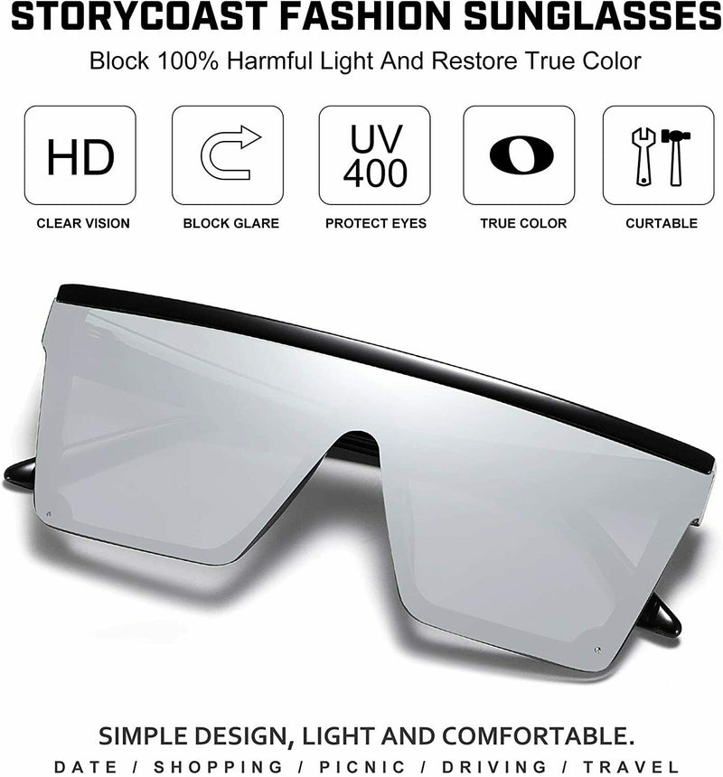 UV400 Flat Top oversized Shield Sunglasses / Trending Big Square Celeb Retro CA
