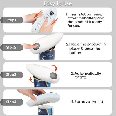 Electric Tin Can Opener Kitchen Safe Cutter Easy Grip Bottle Jar Lid Edge Smooth