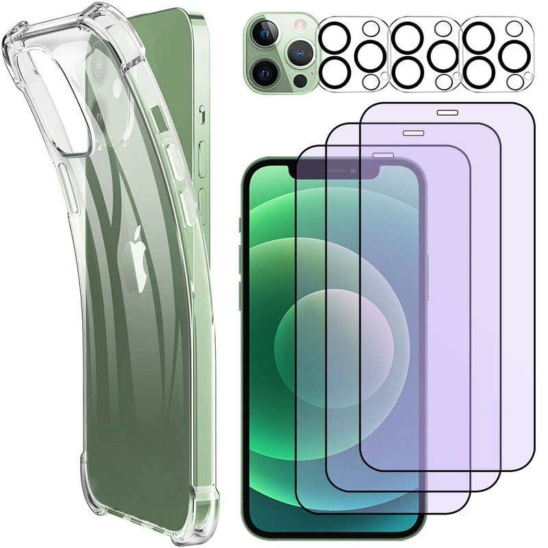 Clear TPU Case+ HD Eye Protection Tempered Glass+ Camera Lens Film for iPhone 12
