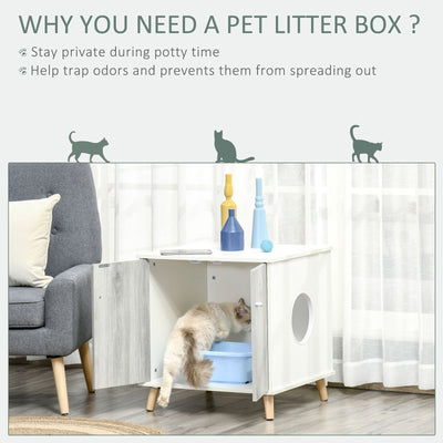 Wooden Cat Mess-free Litter Box, Wide Enclosure End Table w/ 2 Magnetic Doors 196393066744