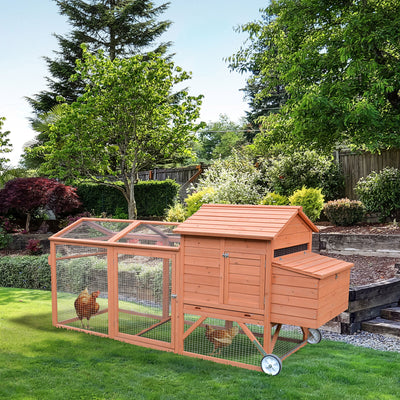 Fir Wood Hen House with Outdoor Run Ramp Lockable Doors and Perch, Natural 700729272251