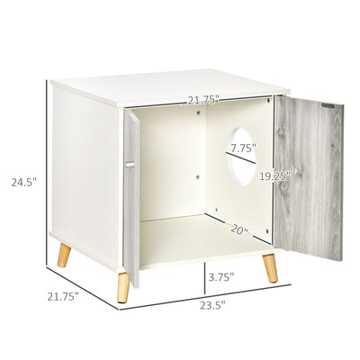 Wooden Cat Mess-free Litter Box, Wide Enclosure End Table w/ 2 Magnetic Doors 196393066744