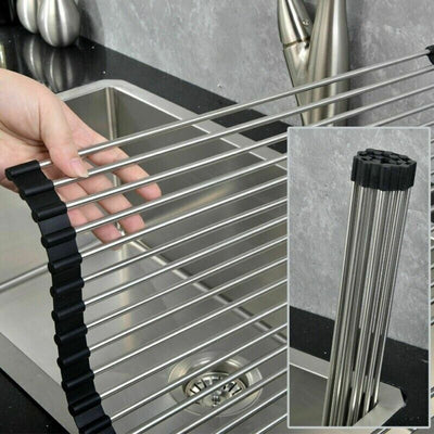 Kitchen Stainless Steel Sink Drain Rack Roll Up Dish Food Drying Drainer Mat
