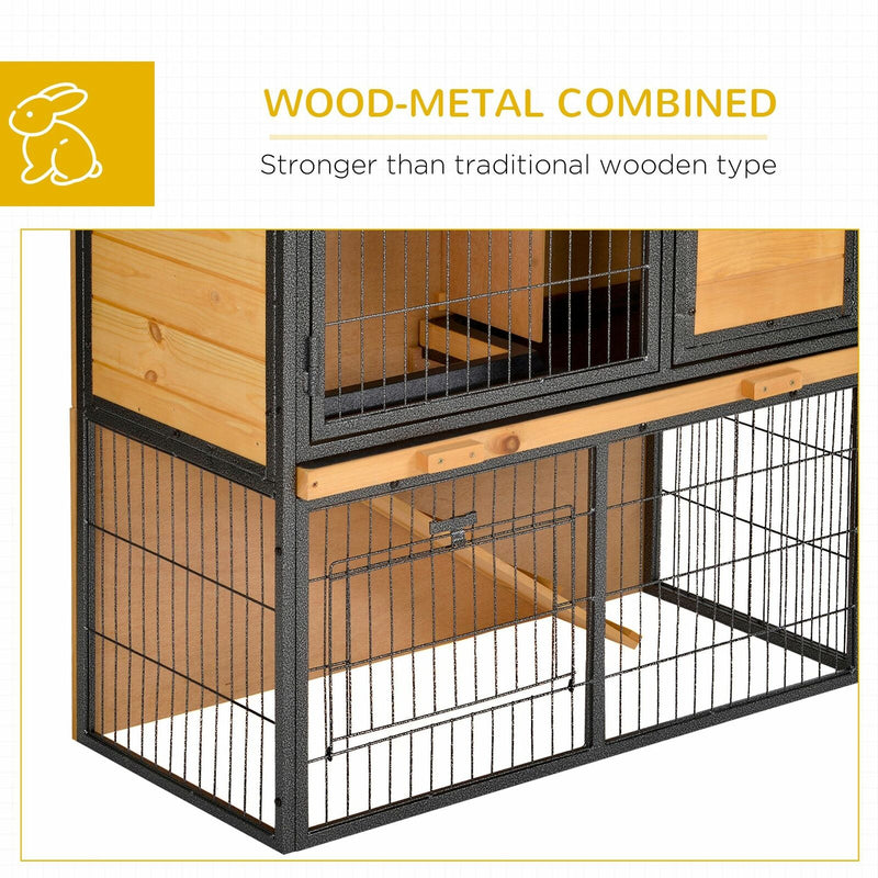 Outdoor Rabbit Cage Elevated Pet House w/ Slide-Out Tray, Natural Wood &amp; Black 842525165488