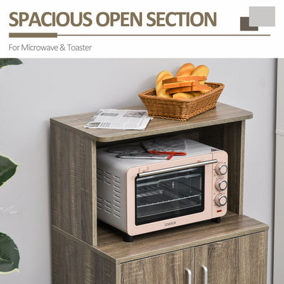 Wooden Microwave Cart on Wheels Storage Shelf 2-door Cabinet Trolley Grey