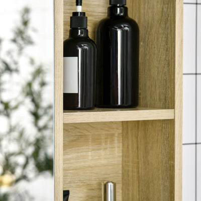 Bathroom Cabinet Mirrored Door Wall Mounted W/ Tower Bar Storage Natural