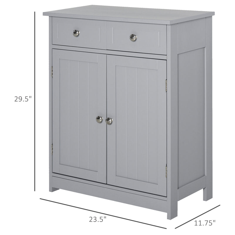 kleankin Bathroom Cabinet Storage Cupboard & 2 Drawers Double Door Shelf, Grey