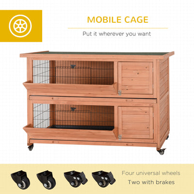 Outdoor Rabbit Hutch with Wheels, Quick on-the-Go Feeding, Wooden Rabbit Cage 196393256855