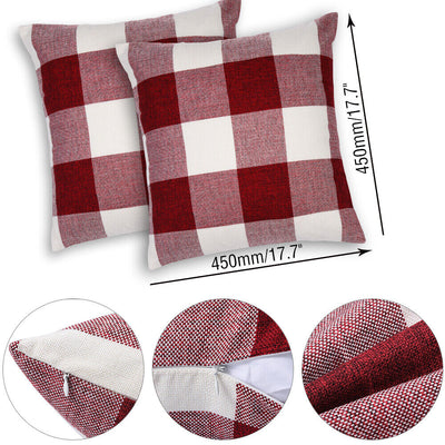 Set of 2 Christmas Check Plaid Throw Pillow Covers for Farmhouse Home Decor CA