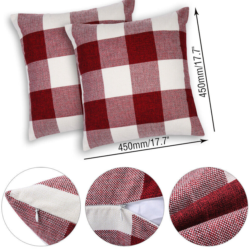Set of 2 Christmas Check Plaid Throw Pillow Covers for Farmhouse Home Decor CA