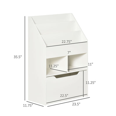 Kids Storage Bookcase Stand w/ Display Shelves &amp; Drawer for Toys &amp; Books, White