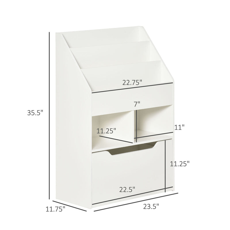 Kids Storage Bookcase Stand w/ Display Shelves &amp; Drawer for Toys &amp; Books, White