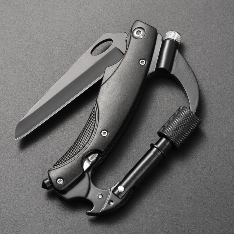 7-in-1 Multi-functional D Ring Locking Carabiner Hook Gear with LED Flashlight