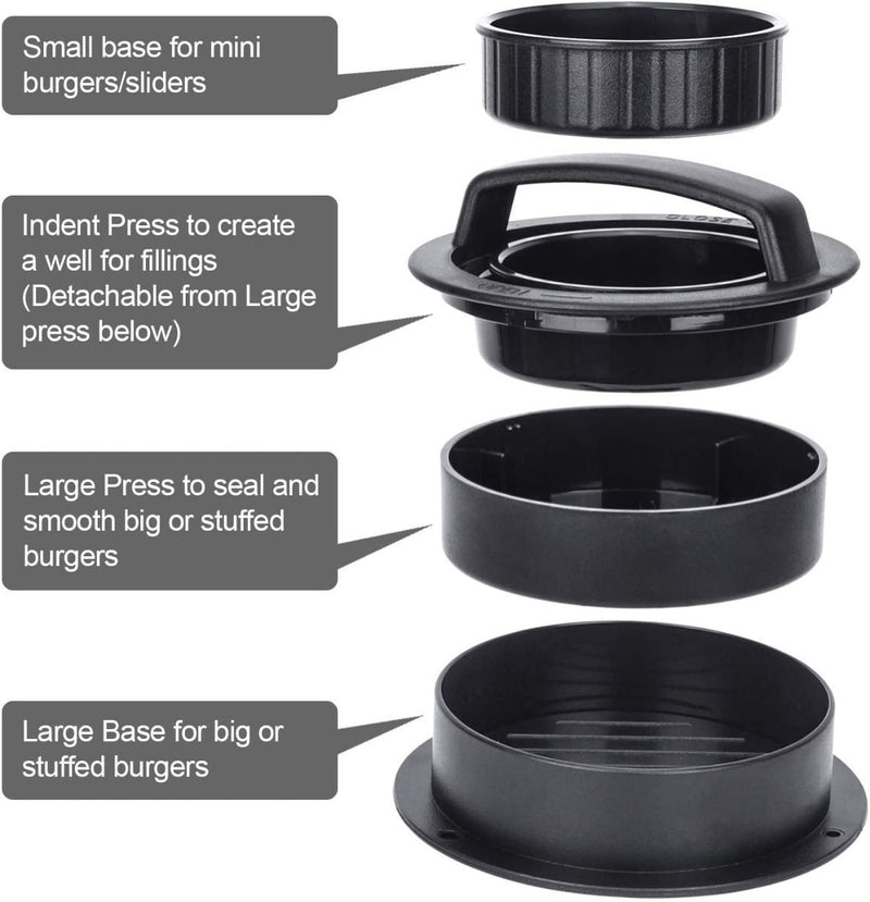 Non Stick 3 in 1 Burger Press Stuffed Hamburger Patty Molds Sliders BBQ Maker CA