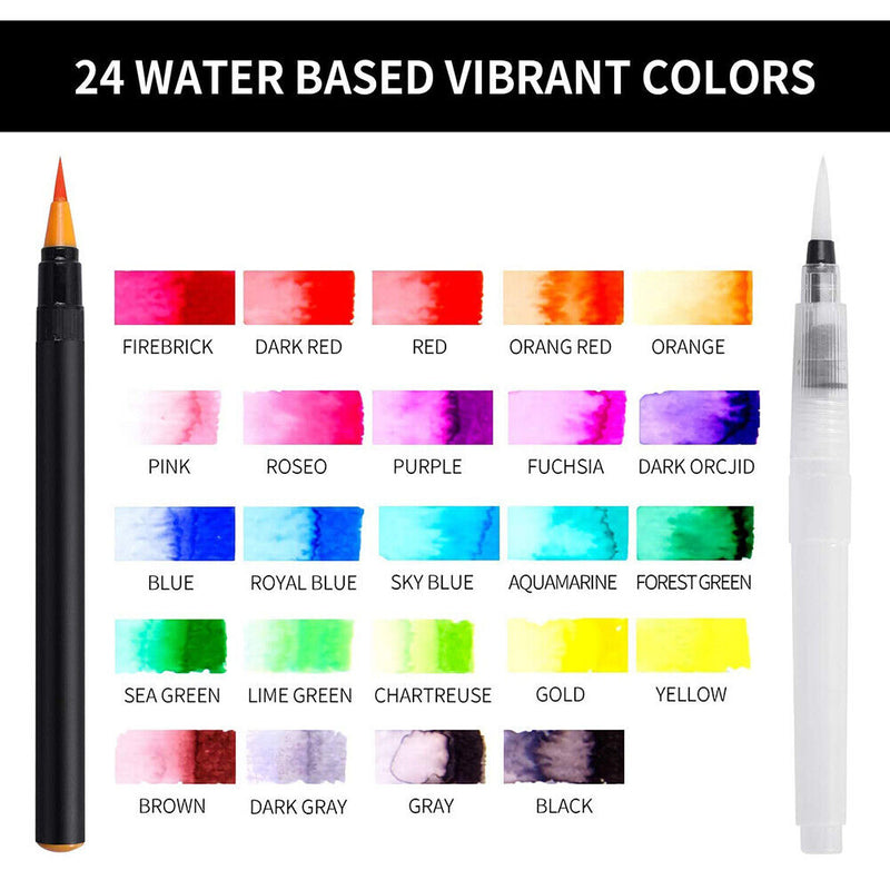 24 Colors Watercolor Brush Pens Nontoxic for Drawing Calligraphy Coloring, CA