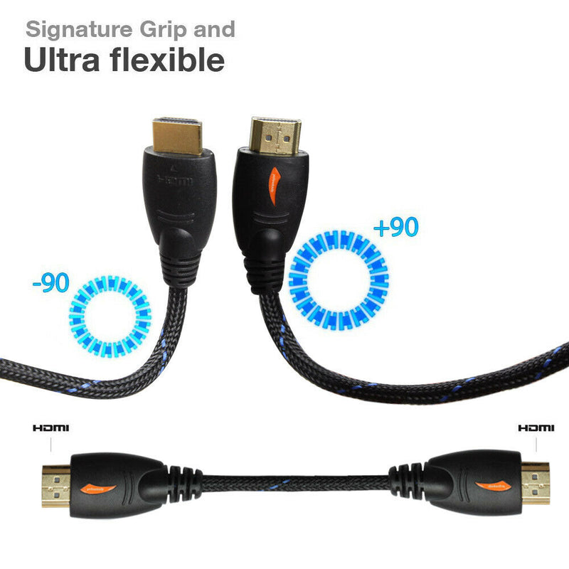 Braided HDMI Cable 3ft 6ft 10ft 15ft 25ft 30ft 50ft 66ft - 1080P 3D ARC HEC Lot