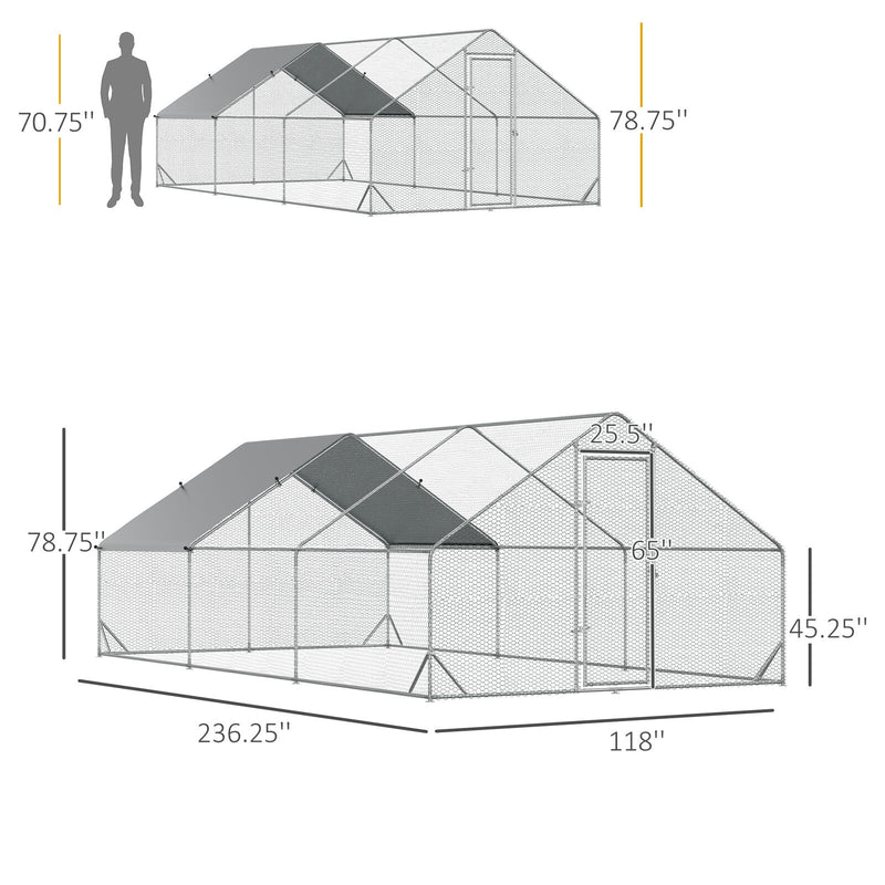 10&apos; x 20&apos; 6.5&apos; Chicken Coop Cage, Outdoor Hen House w/Cover &amp; Lockable Door 196393165867