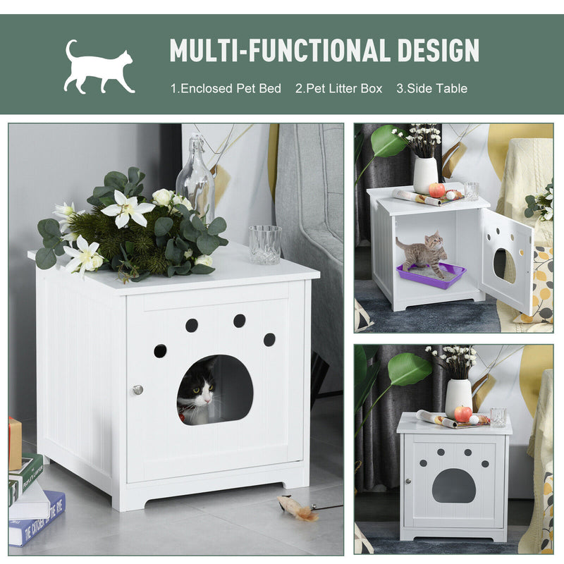 Cat Washroom Pet Litter Box Enclosure Kitten House End Table Hideaway Cabinet