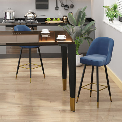 Set of 2 Upholstered Barstools Fabric Bar Chairs with Gold-Capped Steel Legs