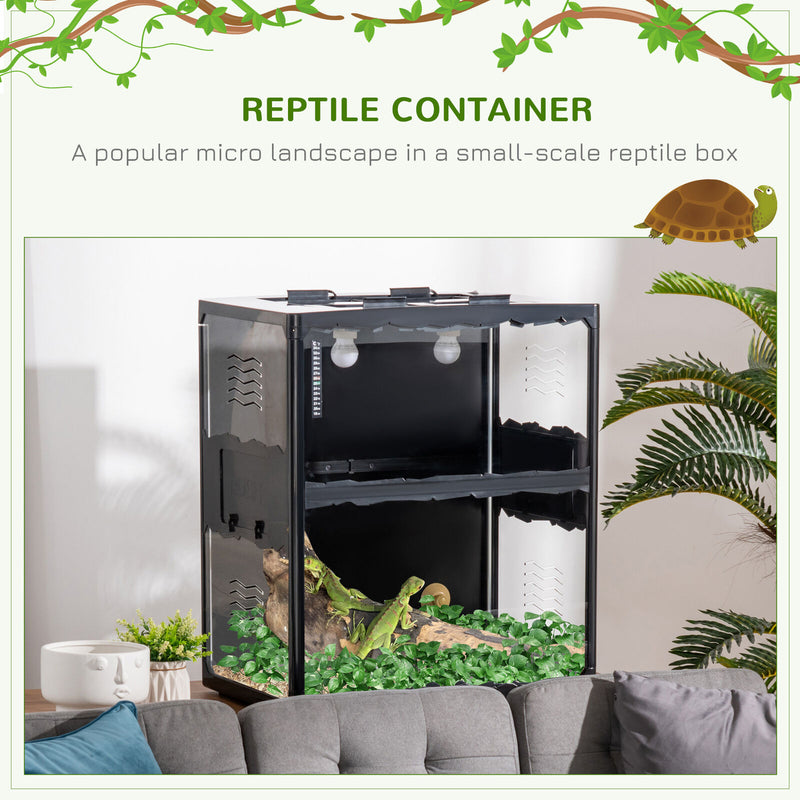 Reptile Cage Enclosure, Lizard Breeding Tank w/ Lamp Holders, Turtle, Chameleon 196393070970