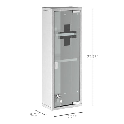 22''x8'' Stainless Steel Medicine Cabinet 3 Tier Frosted Door Lockable First