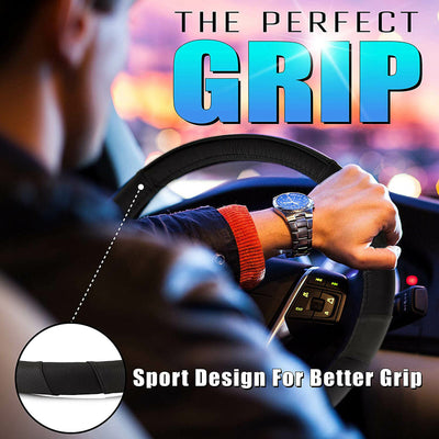 Black Premium Car Steering Wheel Cover for Sedan, SUV Universal 15 Inch CA