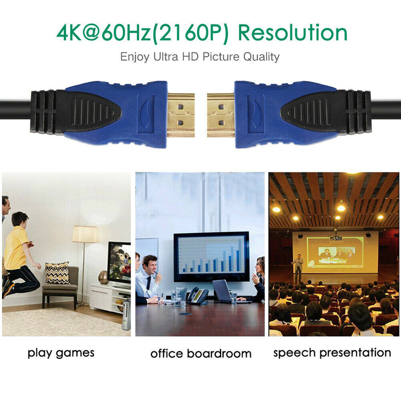 6FT 4K@60Hz Ultra HD HDMI Cable V2.0 High Speed 2160p UHD 3D CHROME HDTV Gold
