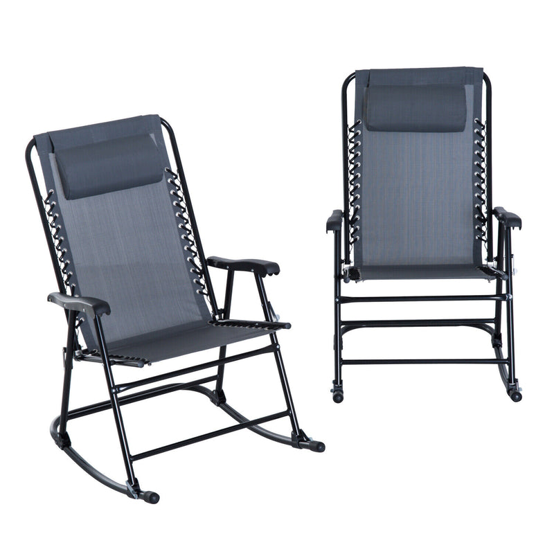 3pc Outdoor Patio Folding Rocking Chair Set Lawn Furniture Garden Rocker,Grey
