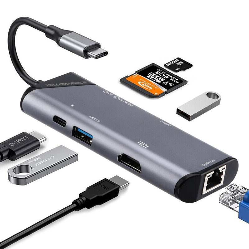 USB C Hub Adapter w/ 4K HDMI, Ethernet, Type C, USB 3.0 Port for Macbook Pro/Air