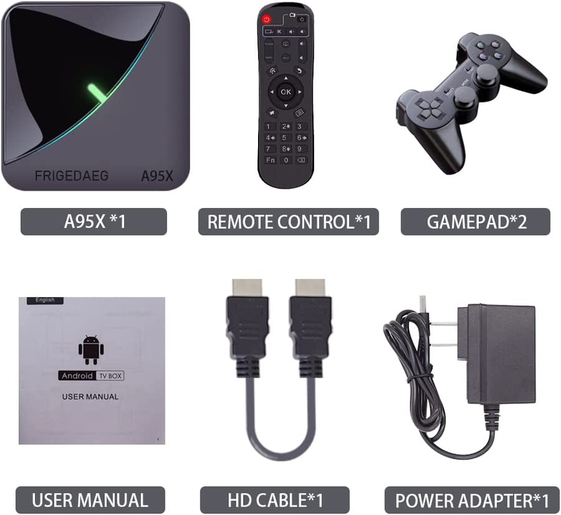 FRIGEDAEG Video Game Console with 60000+ Games A95X Retro Game Box 2 Controllers