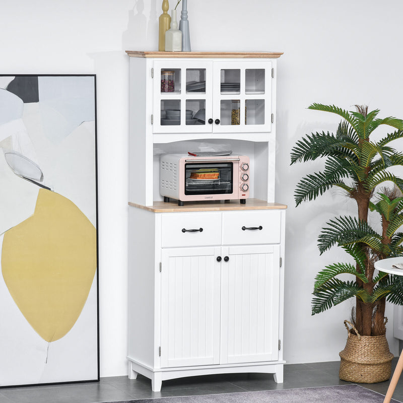 Coastal Style Kitchen Buffet and Microwave Hutch w/ Storage Cabinet & Drawer