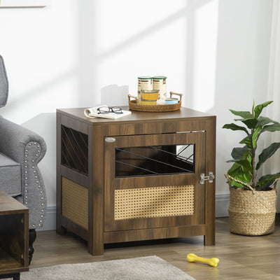 Wood Dog Crate Kennel End Table Furniture W/ Cushion for XS Dogs Indoor Walnut