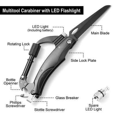 Multitool Carabiner, Tactical Carabiners Keychain, EDC Survival Gear for Camping