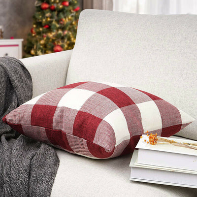 Decorative Square Checker Plaid Cotton Linen Throw Pillow Cover-Classical Design