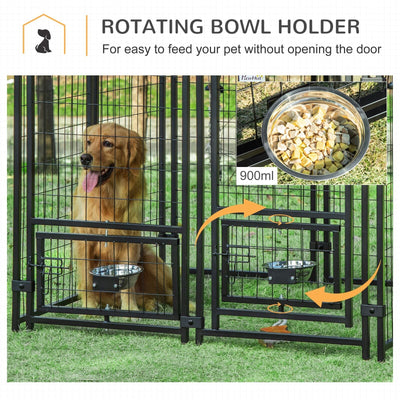 4.6&apos; x4.6&apos; x5&apos; Indoor/Outdoor Metal Dog Kennel House w/ 2 Food Bowls &amp; Lock 196393159187