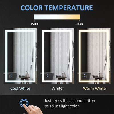 kleankin Modern LED Bathroom Mirror, Dimmable Vanity Mirror w/ Memory Function