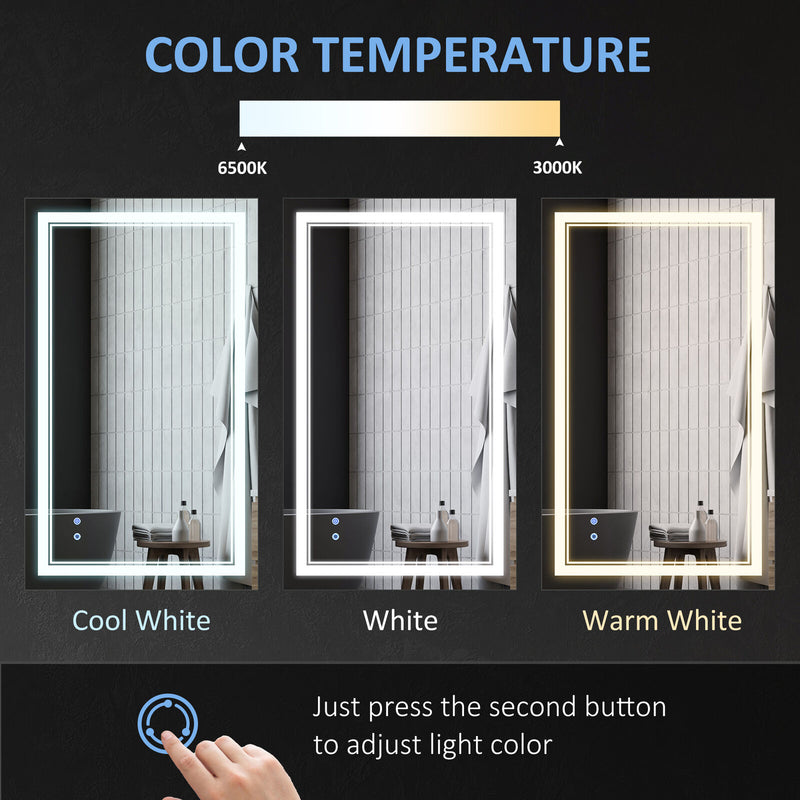 kleankin Modern LED Bathroom Mirror, Dimmable Vanity Mirror w/ Memory Function