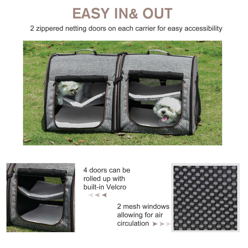 Large Portable Double Cat Pet Carrier Kennel Bag Oxford Travel Car Seat 842525114806