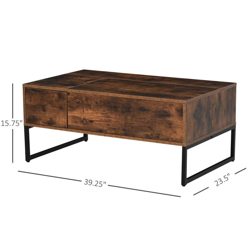 HOMCOM Foldable  Lift Top Coffee Table Convertible Furniture with 2 Storage