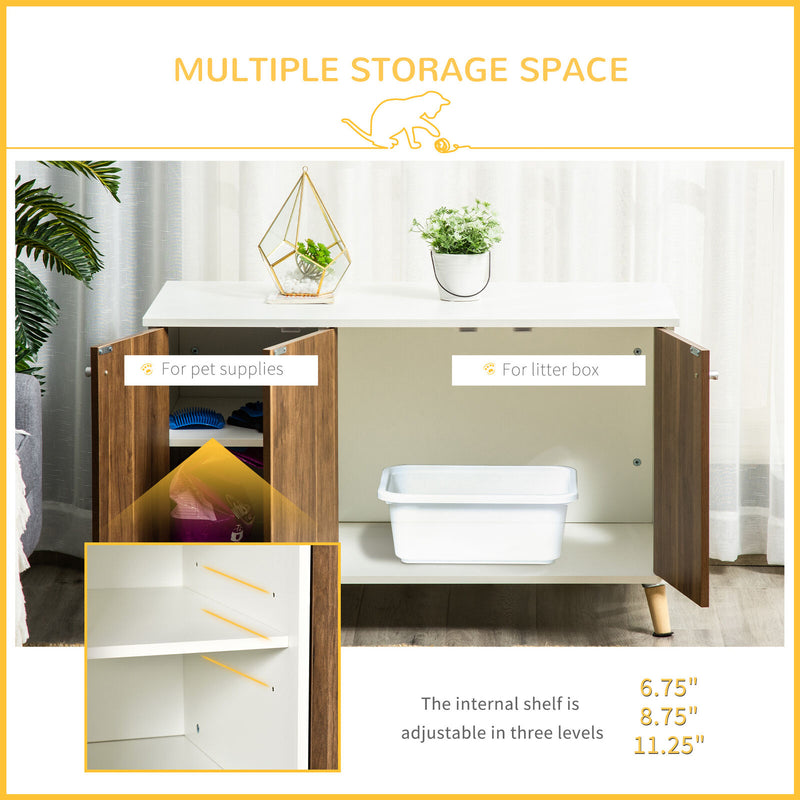 Cat Litter Box Enclosure Hidden Cat Furniture w/ Adjustable Shelf Magnetic Door 196393066720