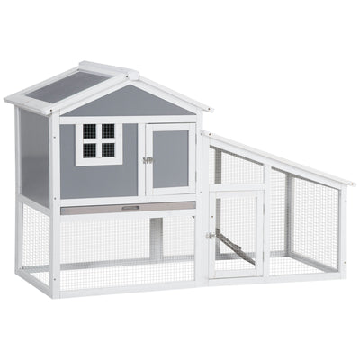 59&quot; Wooden Rabbit Hutch Playpen Bunny House with Sunlight Roof Ramp Tray Grey