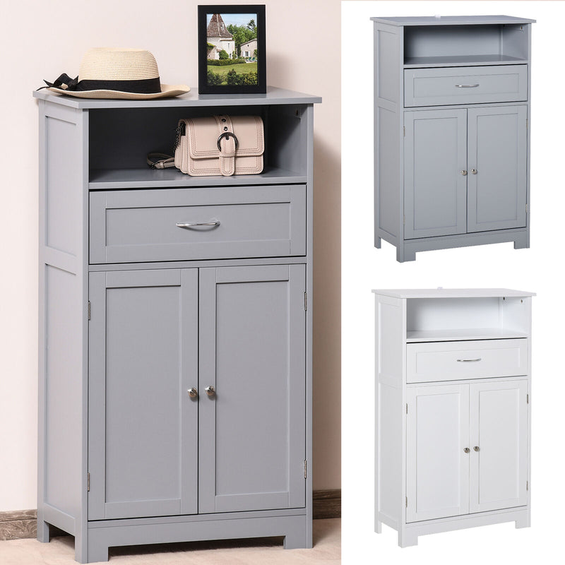 Modern Free Standing Bathroom Cabinet with Open Shelf and Wide Tabletop