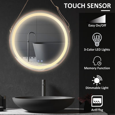 kleankin Modern LED Bathroom Mirror, Dimmable Vanity Mirror w/ Anti-fog Bedroom