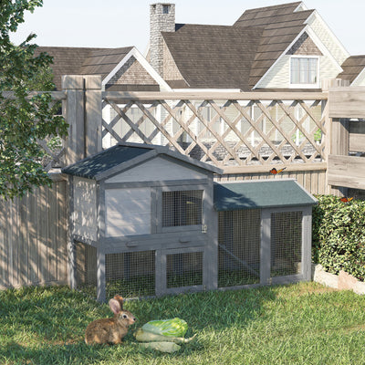 Two Story Small Animal House w/ Slide Out Tray, Ramp, Outdoor Run, Gray 842525131261
